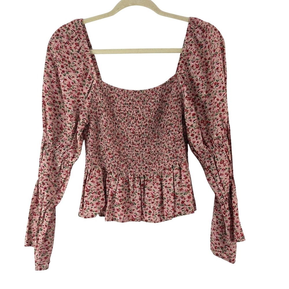 Milkmaid Coquette Babydoll Peplum Top Puff Sleeve Prairie Cottage Floral Large